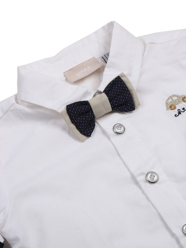 Boys Solid White & Navy Blue Shirt with Short Trouser image number 4